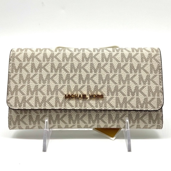 Michael Kors Large Jet Set Travel Signature Trifold Wallet - Vanilla - Picture 1 of 8